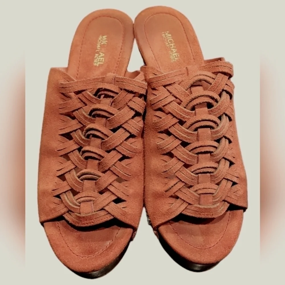 Michael Kors Women's Westley Suede Platform Stacked Heels Peep Toes Mules 7
